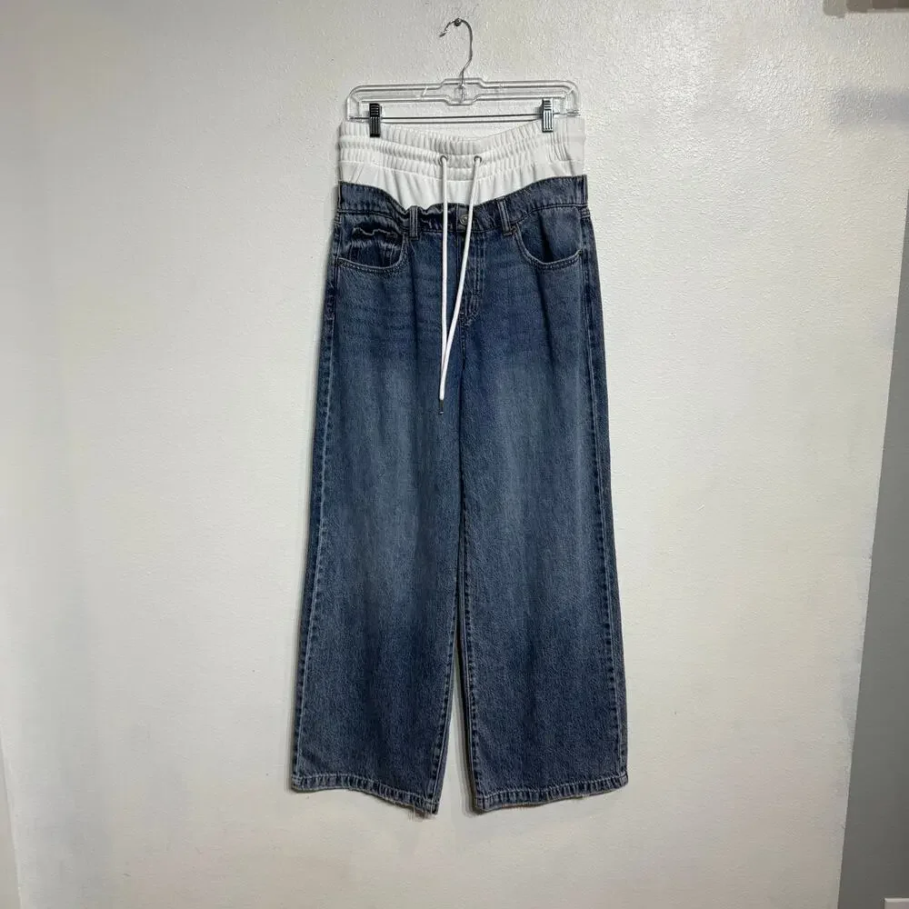 Rewash Blue Pullon Double Waist Drawstring Wide Leg Jeans Sz 29